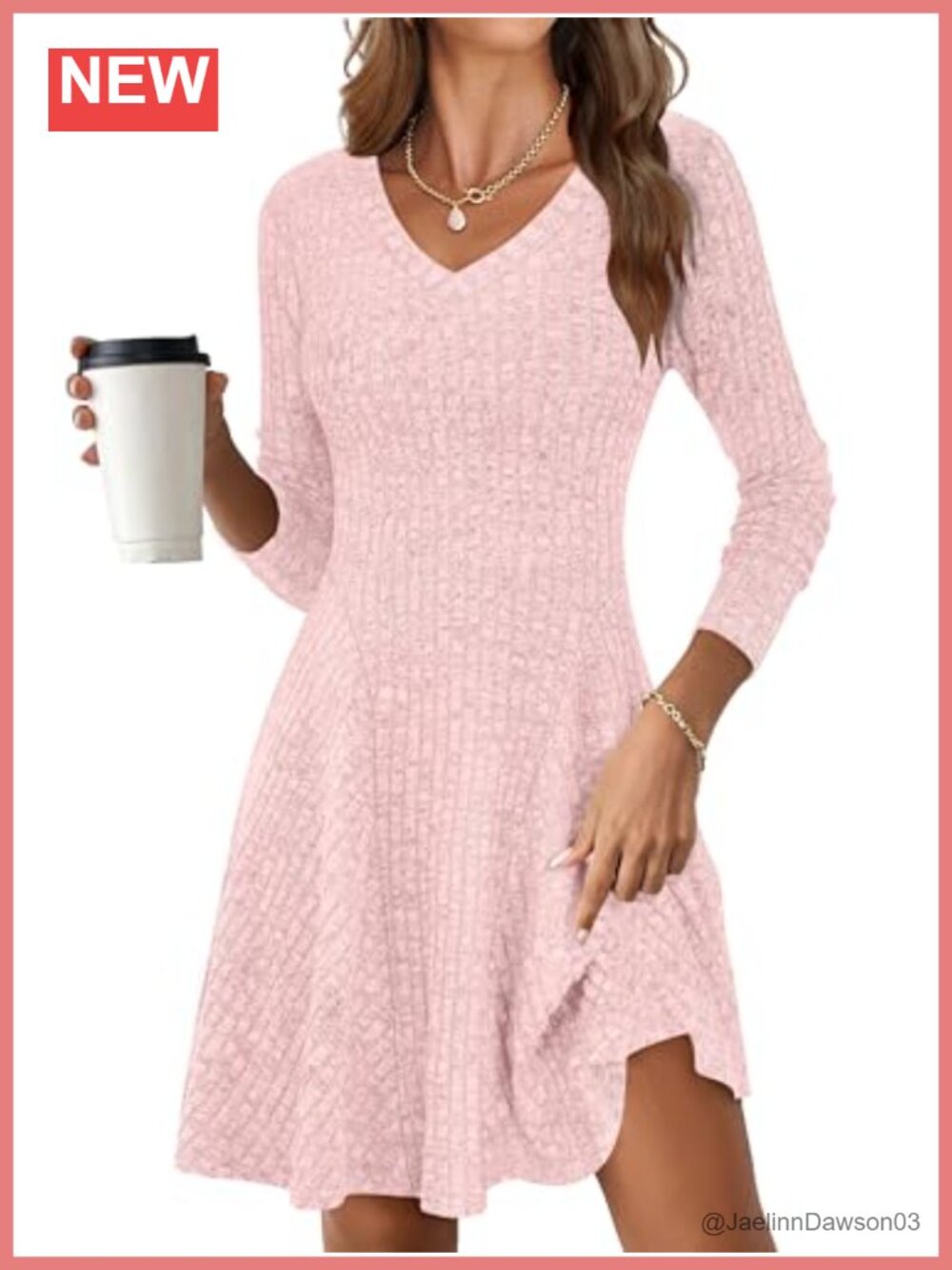 Women's Ribbed Knit Long Sleeve V-Neck Short Sweater Dress